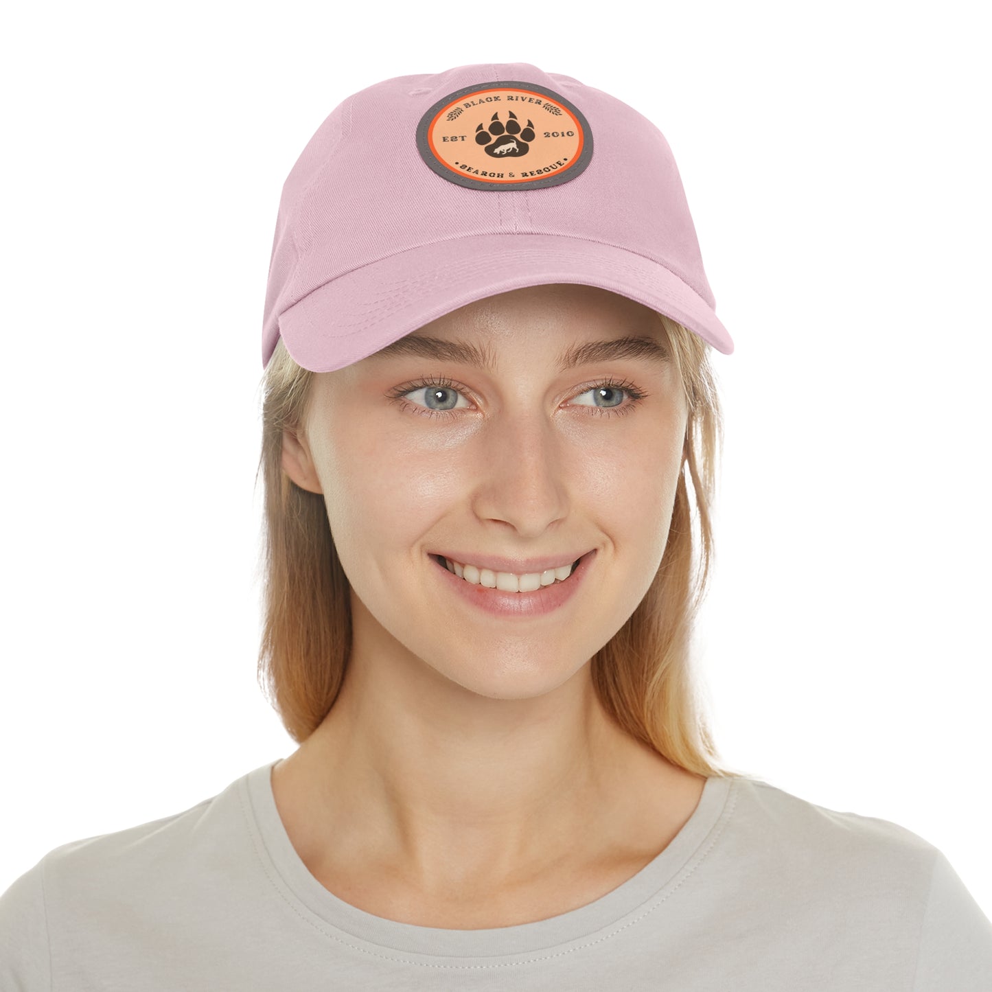 Copy of Unisex Hat with Leather Patch (Round), Black River Search & Rescue Logo, Orange patch