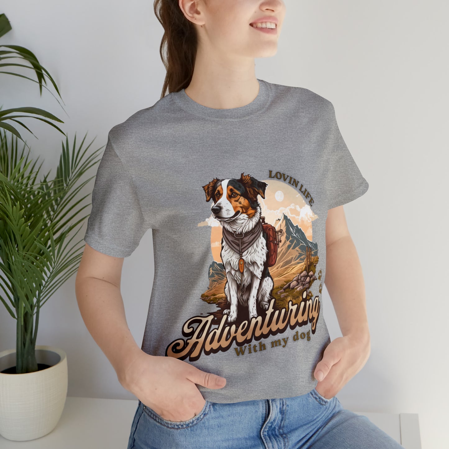 Adventuring with my Dog Short Sleeve Tee, Vintage Outdoor theme