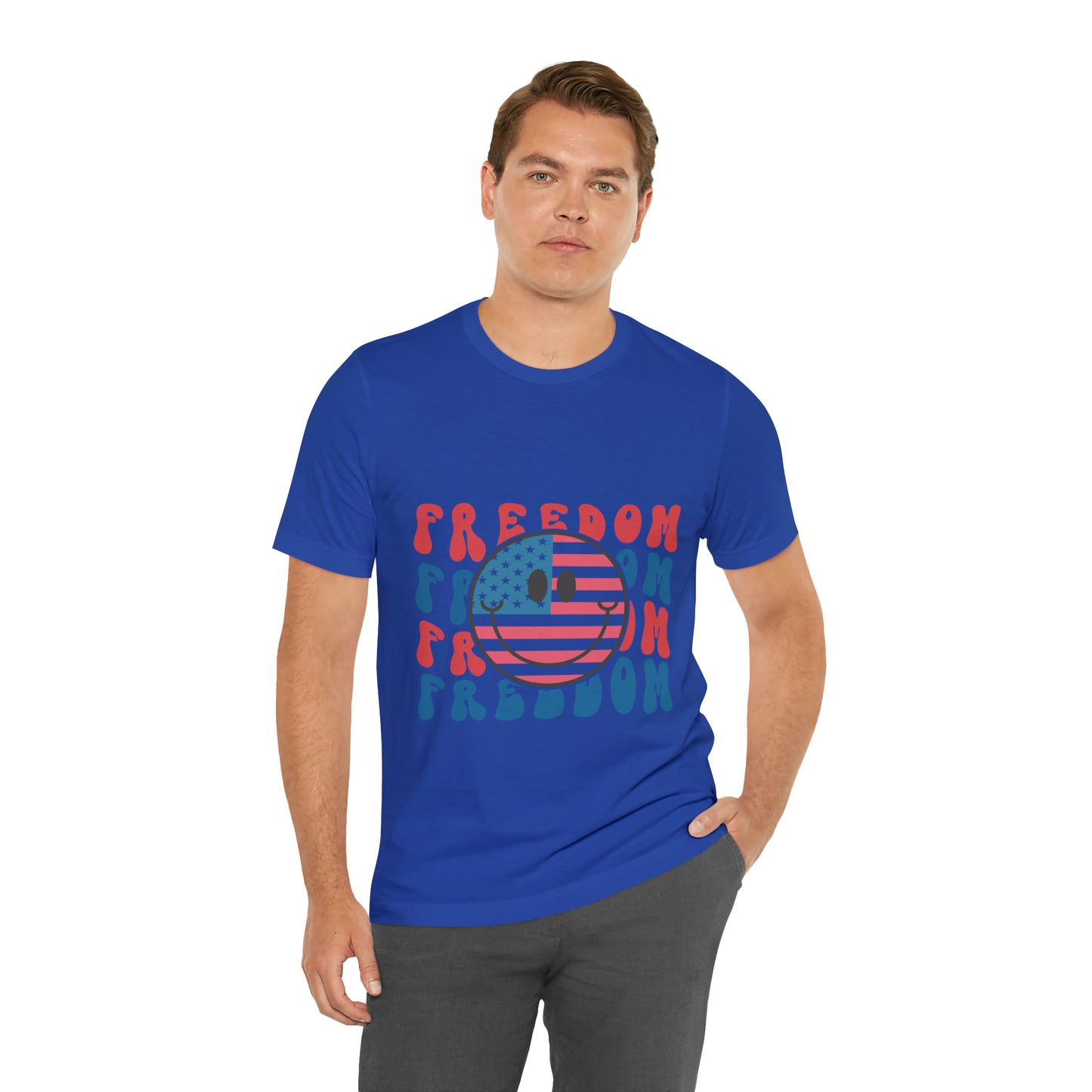 Freedom Smiley Face Flag Unisex Jersey Short Sleeve Tee Patriotic American Flag