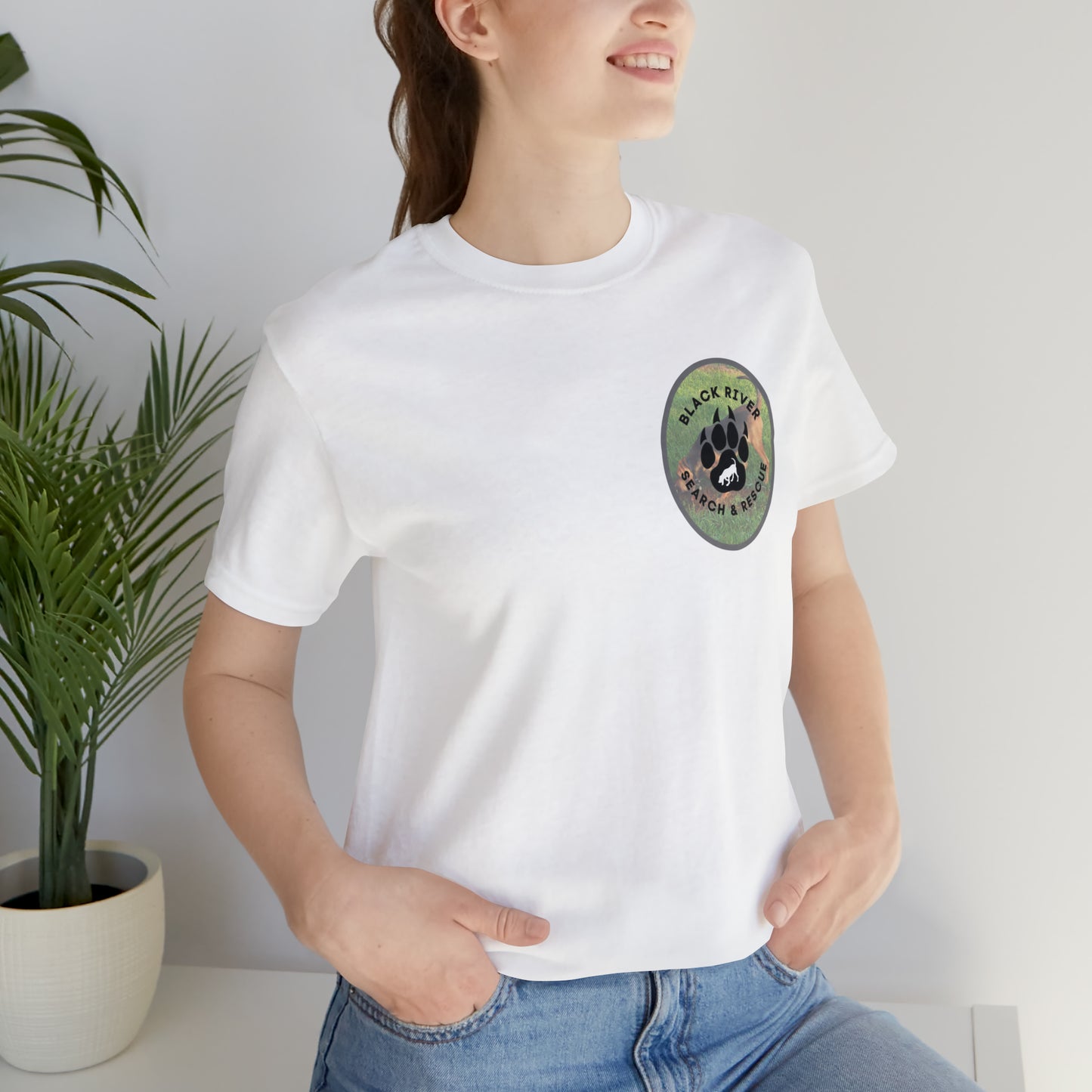 Black River Search & Rescue Logo with Lucy Unisex Jersey Short Sleeve Tee