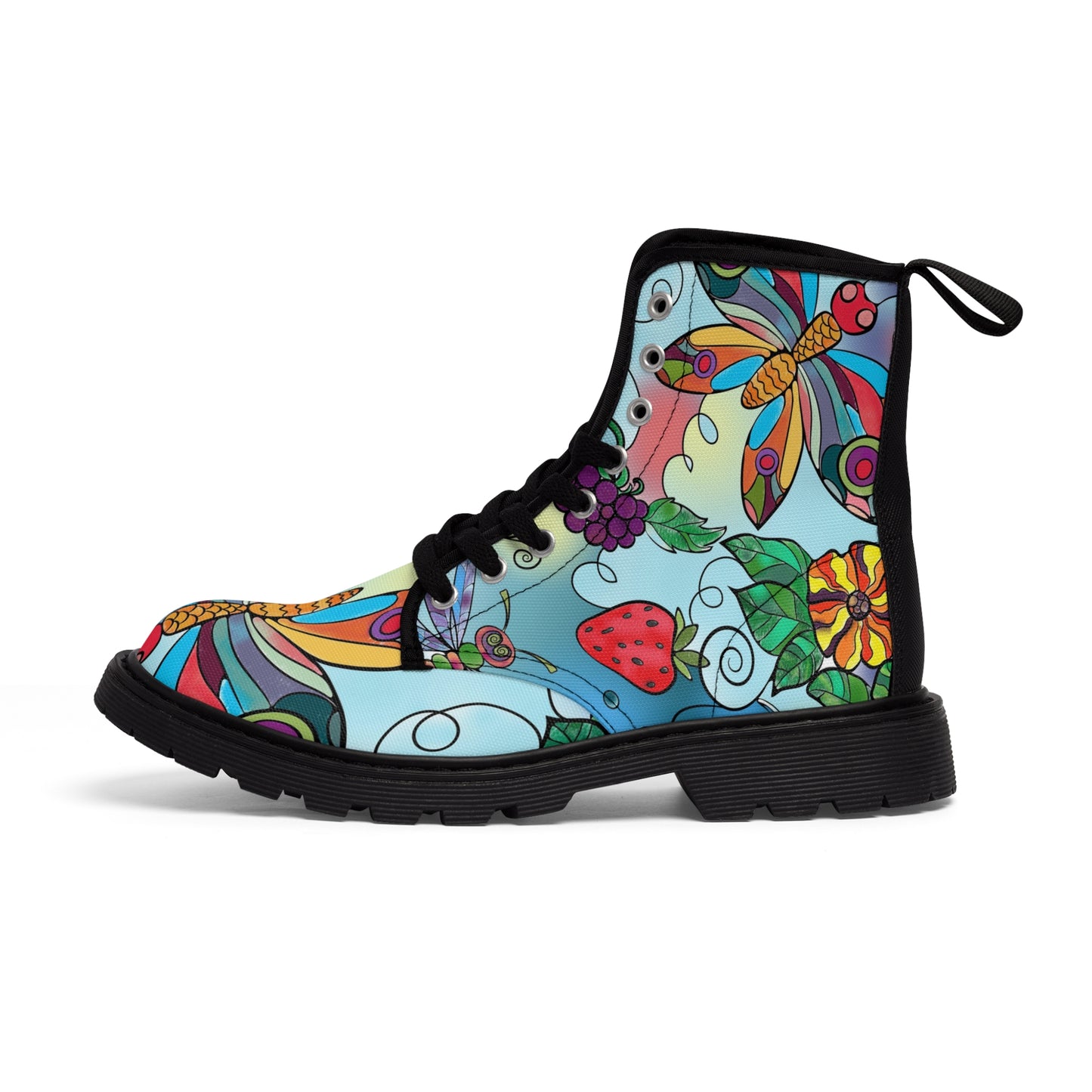 Women's Canvas Boots, watercolor, butterfly, dragonfly, multicolor