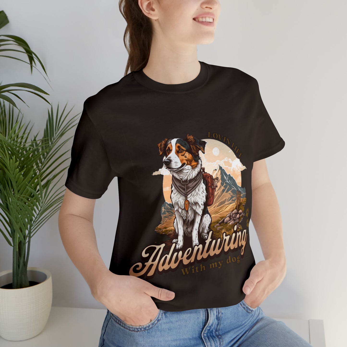 Adventuring with my Dog Short Sleeve Tee, Vintage Outdoor theme