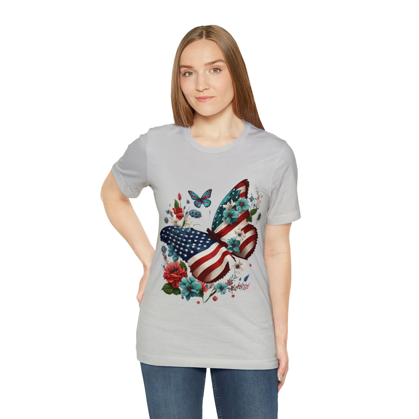 Unisex Jersey Short Sleeve Tee, American Flag, Butterfly, Patriotic