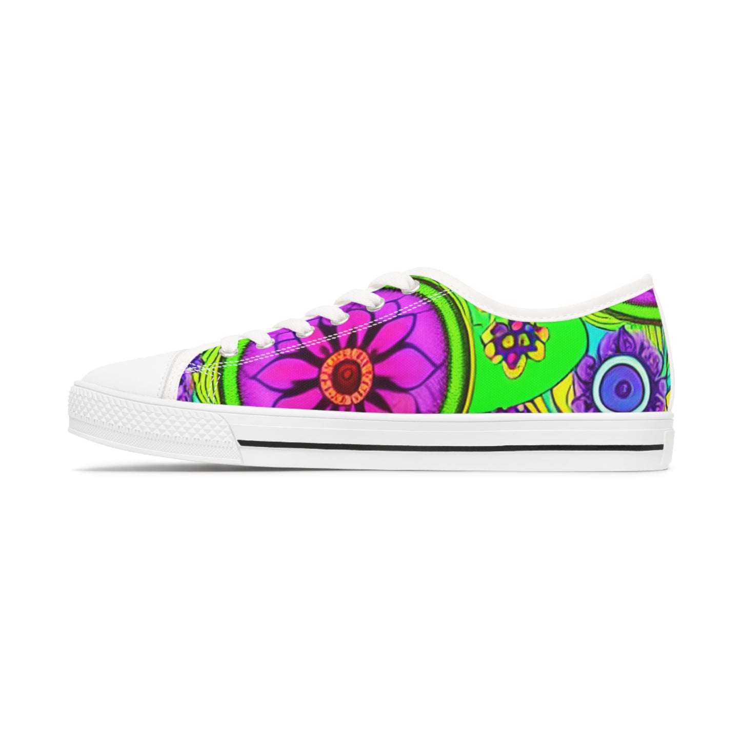 Women's Low Top Sneakers, Retro Flowers, Purple, Multi-color flowers