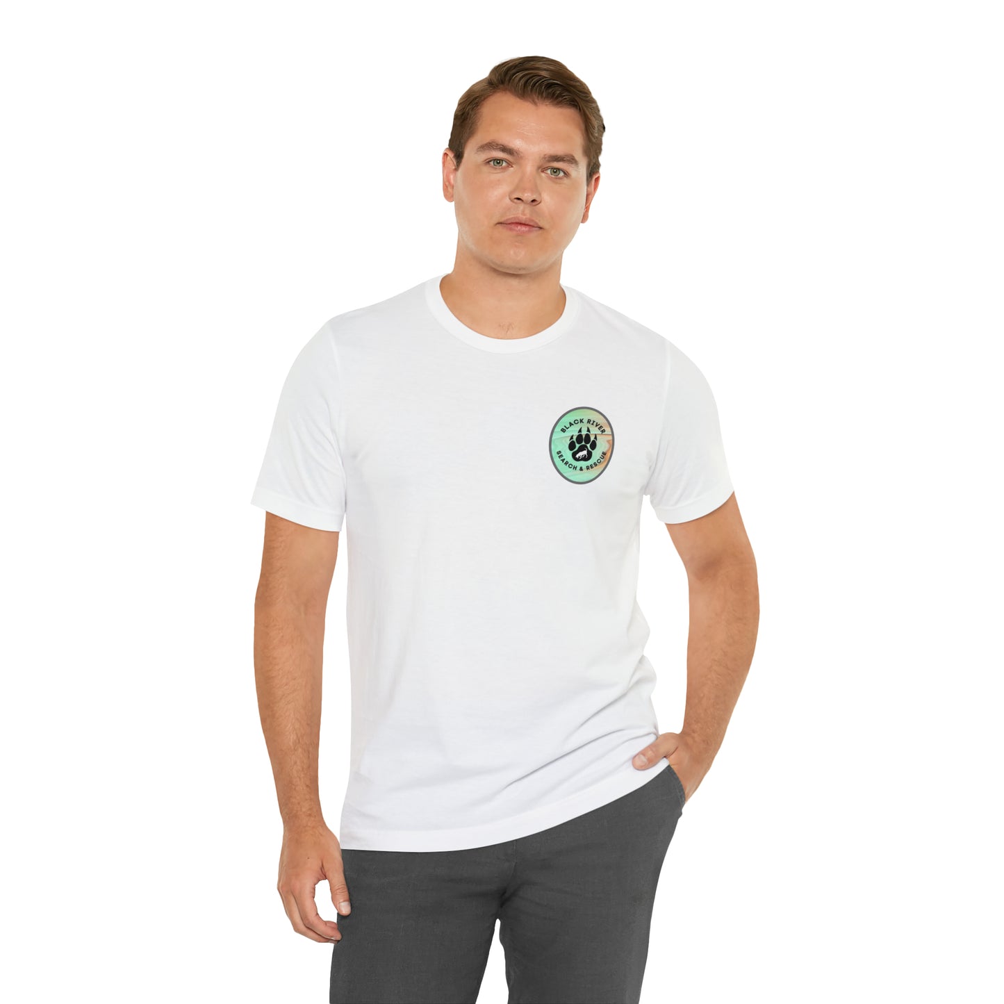 Green and Peach Marble Black River Search & Rescue Logo Unisex Jersey Short Sleeve Tee