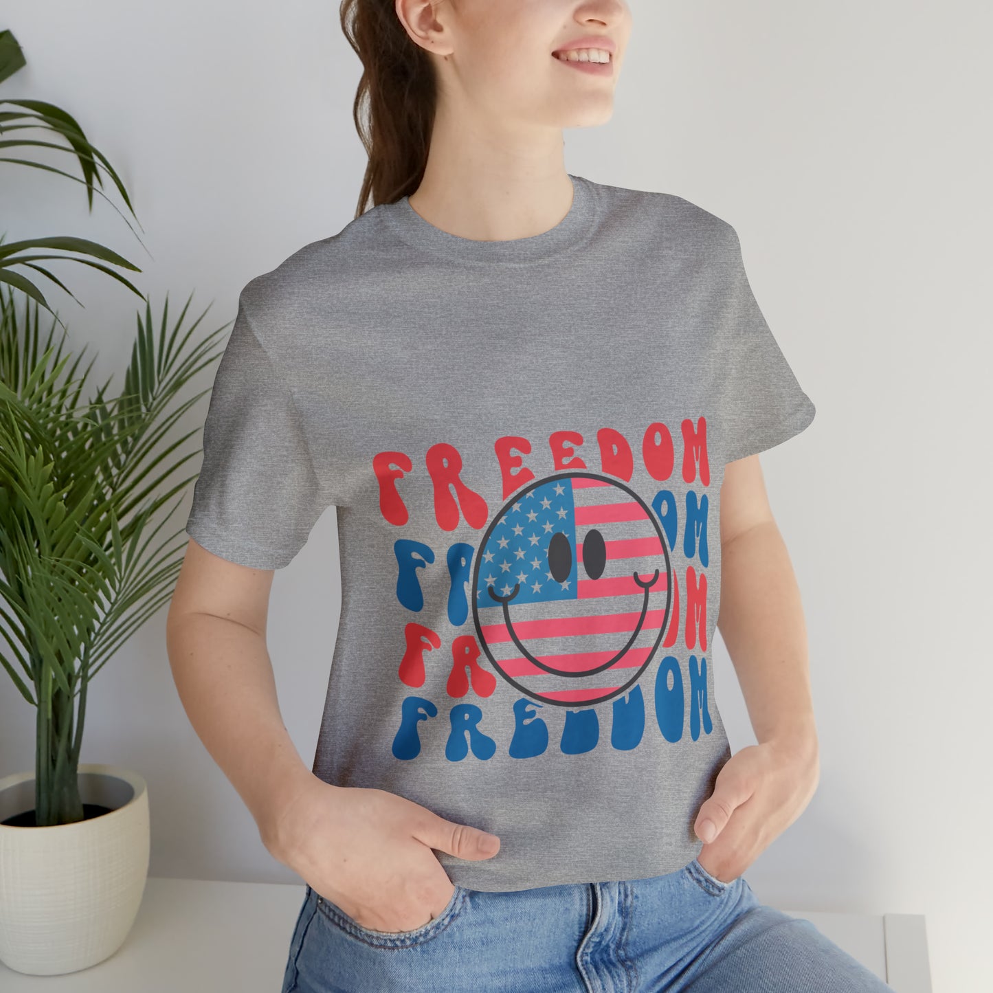Freedom Smiley Face Flag Unisex Jersey Short Sleeve Tee Patriotic American Flag