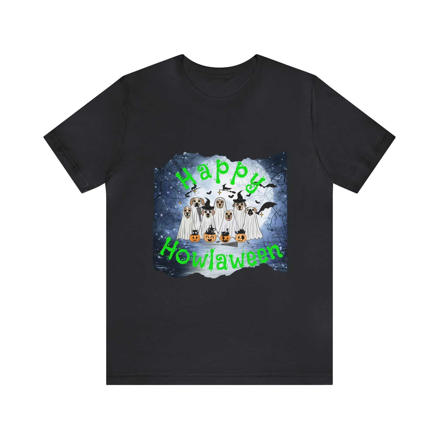 Happy Howlaween Dog Green Short Sleeve Tee, Halloween shirt