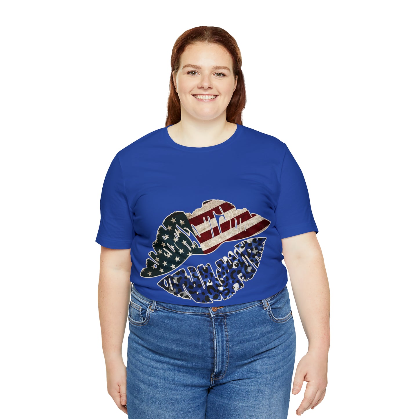 American Flag Lips 4th of July Unisex Jersey Short Sleeve Tee Patriotic Retro