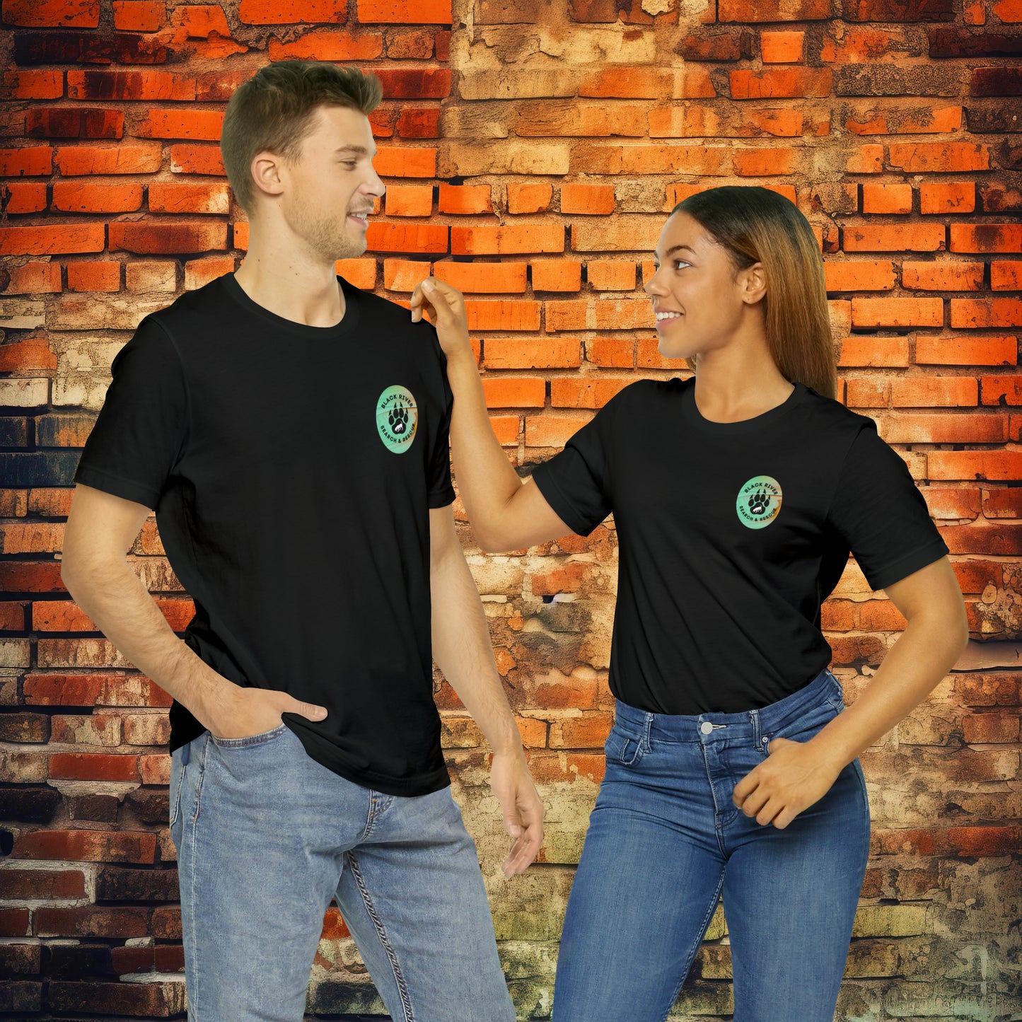 Green and Peach Marble Black River Search & Rescue Logo Unisex Jersey Short Sleeve Tee