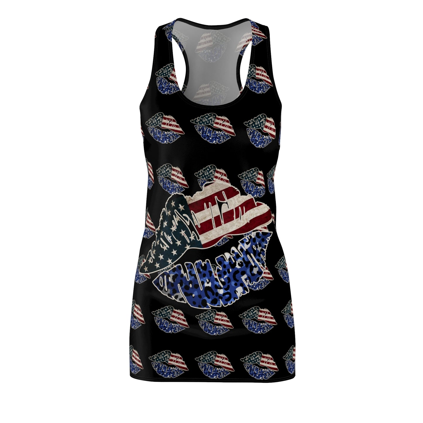 Black 4th of July flag large Lips Red Women's Cut & Sew Racerback Dress Patriotic