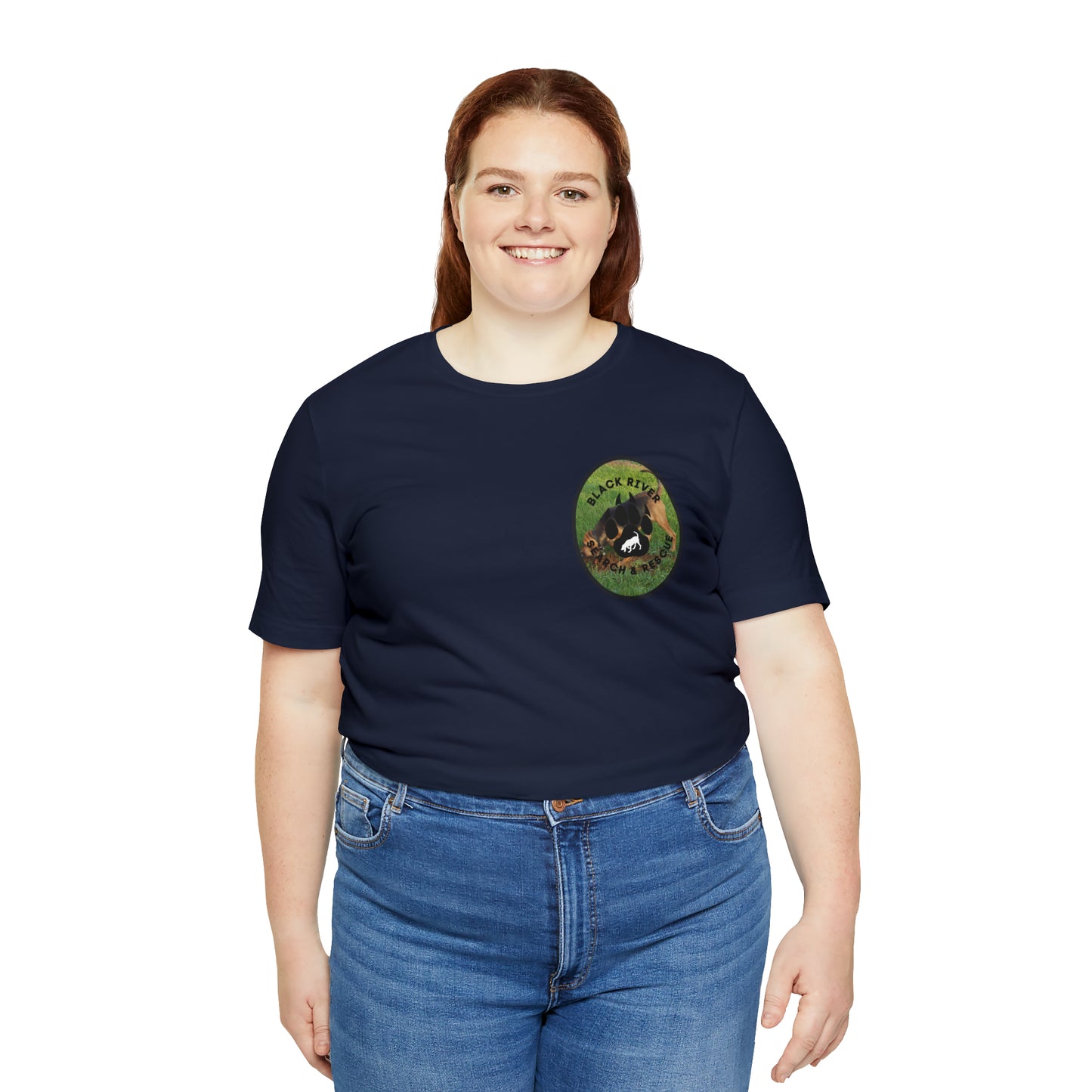 Black River Search & Rescue Logo with Lucy Unisex Jersey Short Sleeve Tee