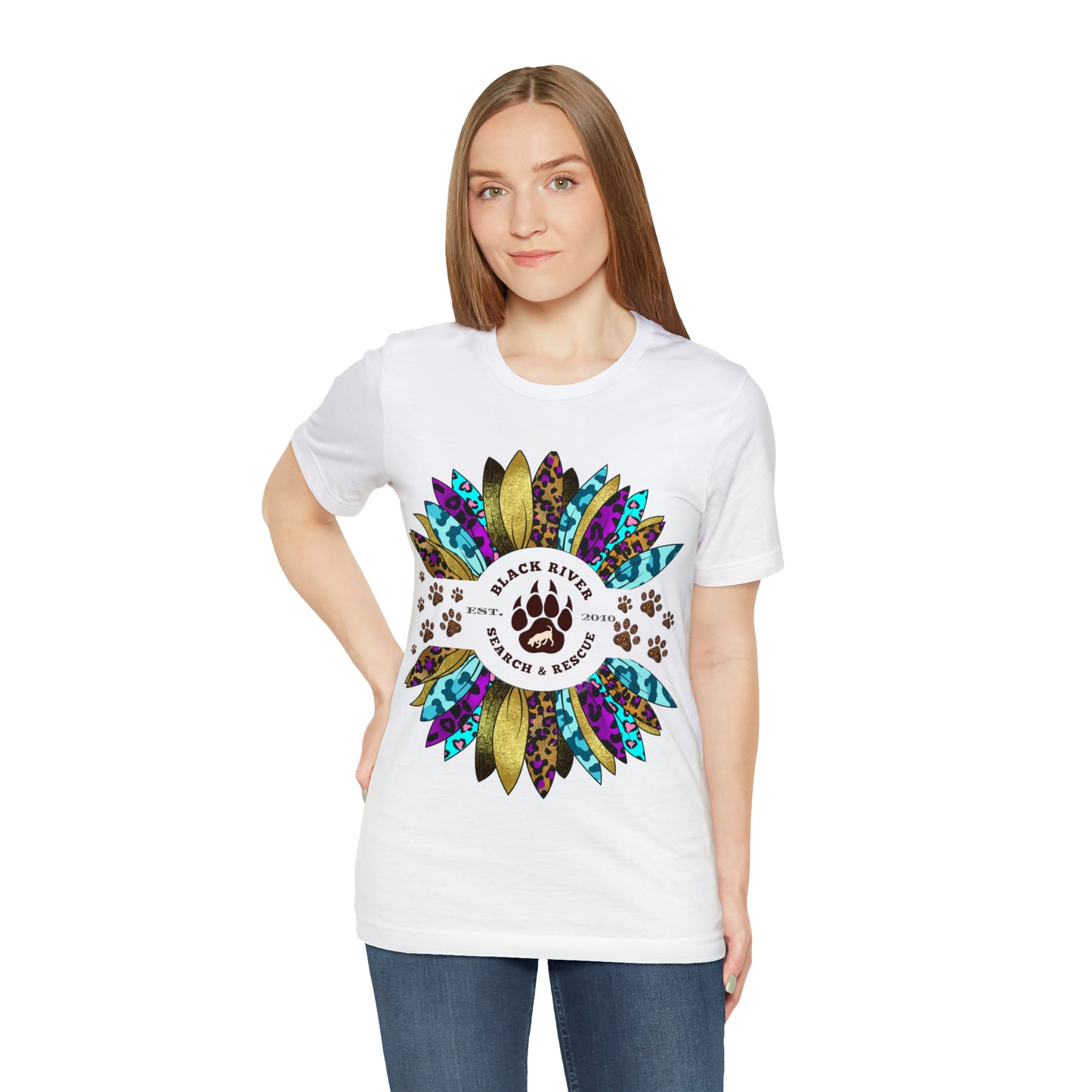 Black River Search & Rescue Logo Multicolor Sunflower Unisex Jersey Short Sleeve Tee