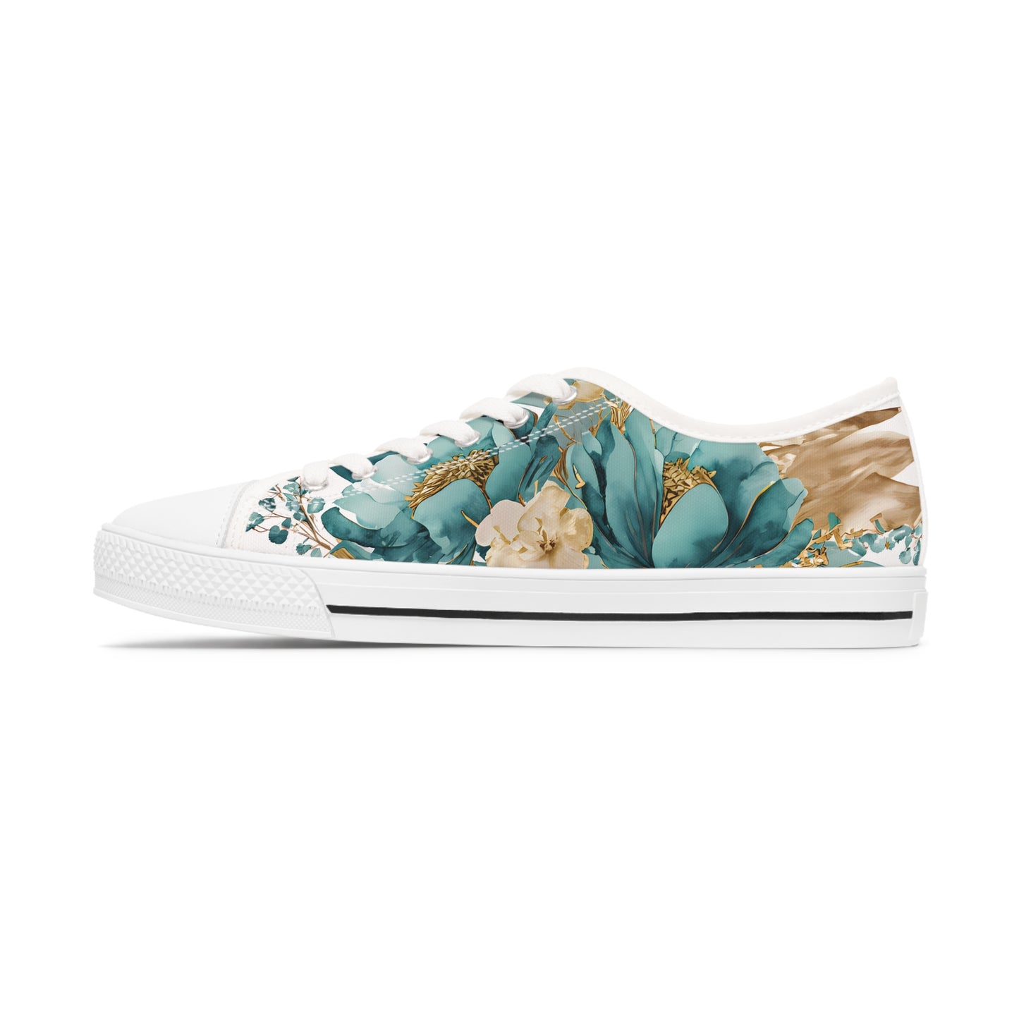 Women's Low Top Sneakers, Turquoise, Gold, Multi-color flowers