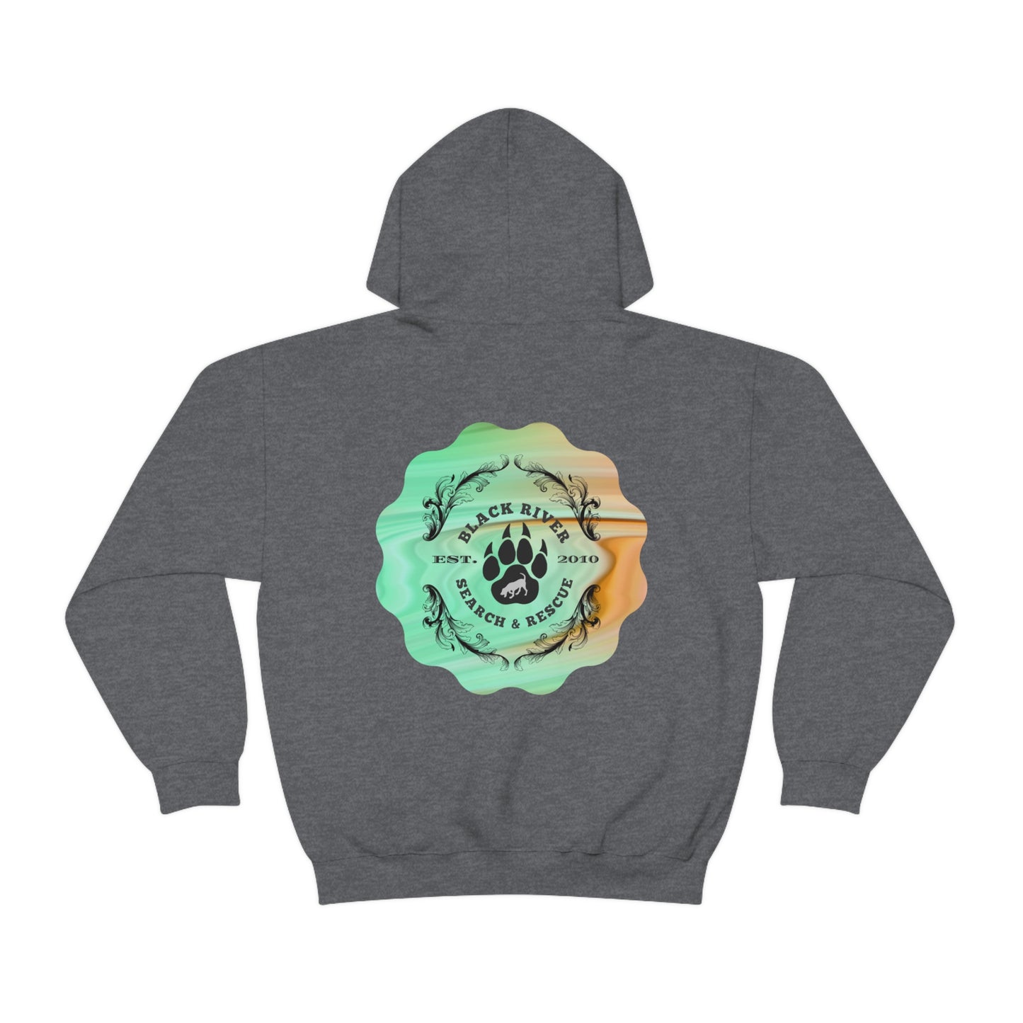 Green and Peach Marble Black River Search & Rescue Logo Unisex Heavy Blend™ Hooded Sweatshirt