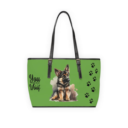 German Shepard Leather Shoulder Bag Green You had me at Woof Stay Pawsitive