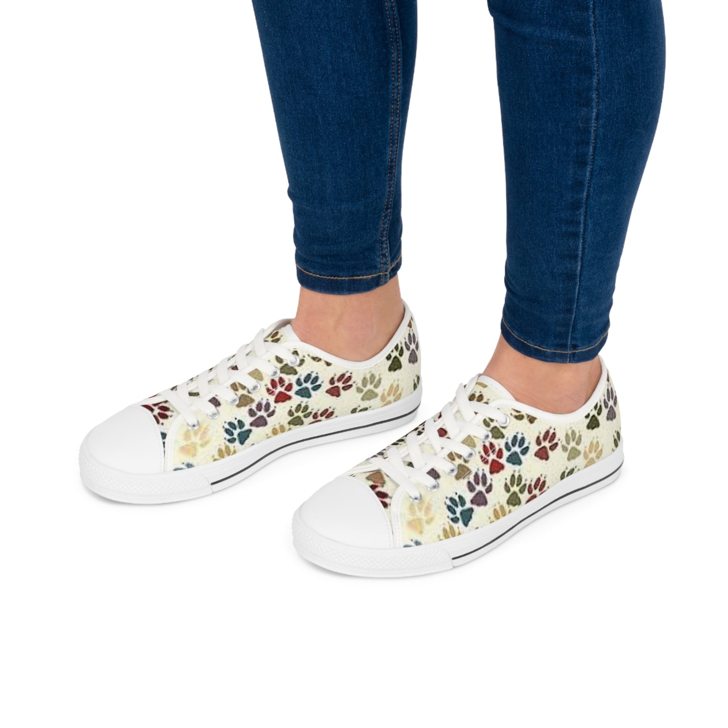 Women's Low Top Sneakers, Paw prints, multicolor, dog