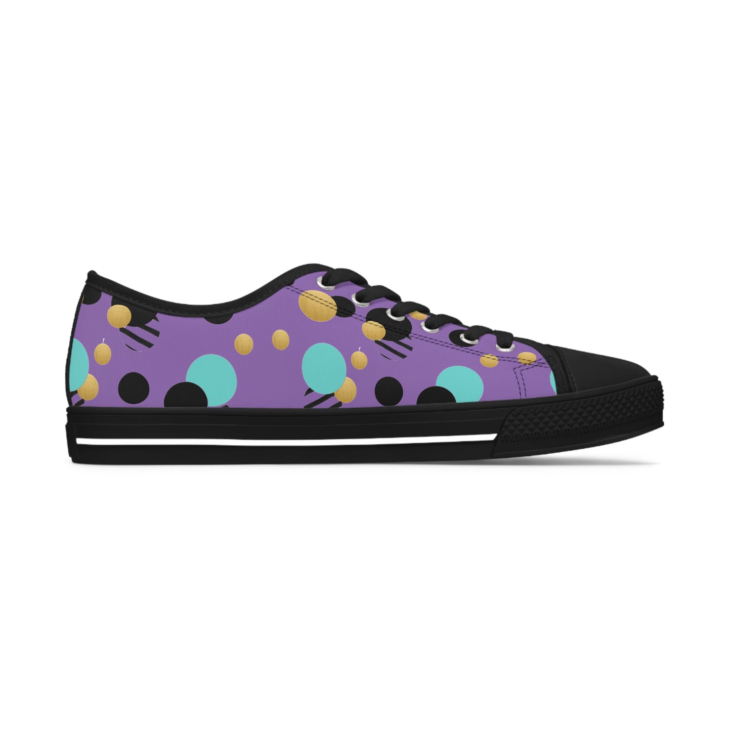 Purple Aqua Black and Gold Polka Dot Print Women's Low Top Sneakers