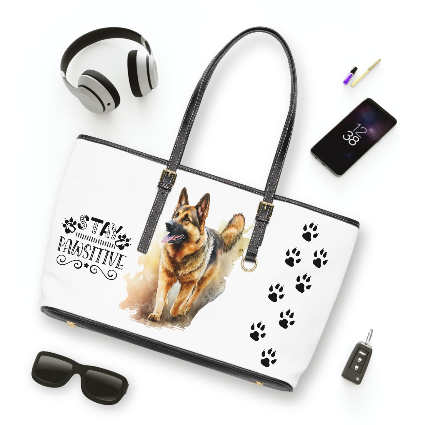 German Shepard Leather Shoulder Bag You had me at Woof Stay Pawsitive