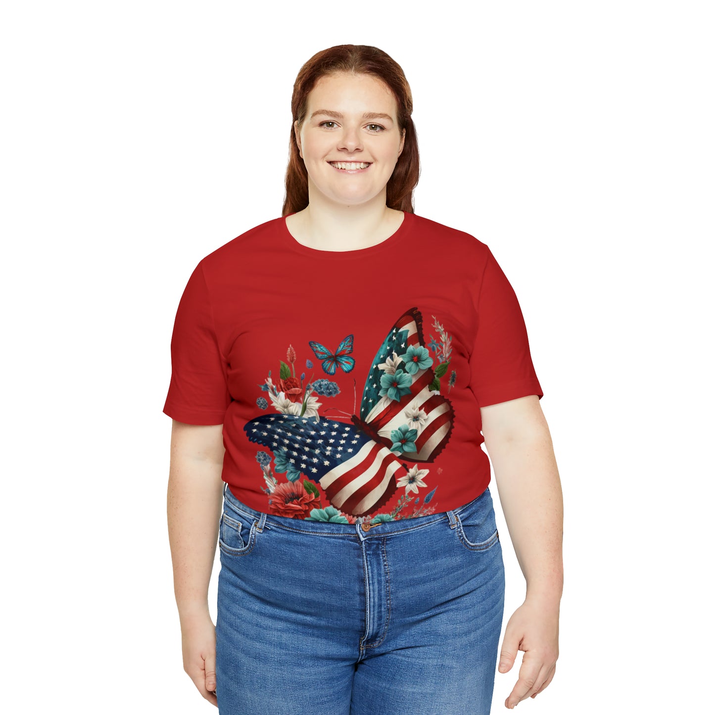 Unisex Jersey Short Sleeve Tee, American Flag, Butterfly, Patriotic