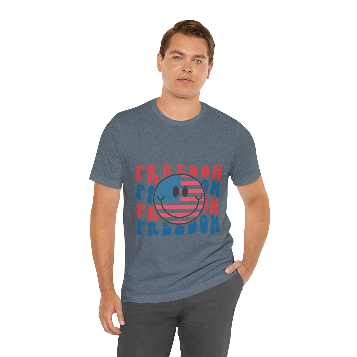 Freedom Smiley Face Flag Unisex Jersey Short Sleeve Tee Patriotic American Flag