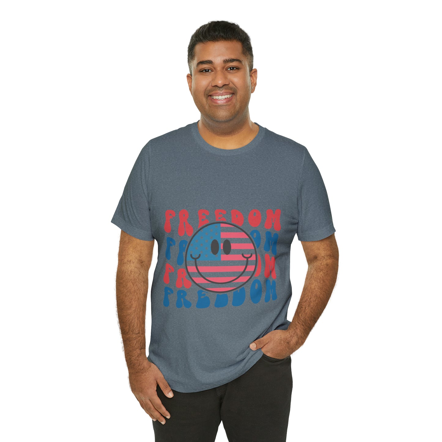Freedom Smiley Face Flag Unisex Jersey Short Sleeve Tee Patriotic American Flag