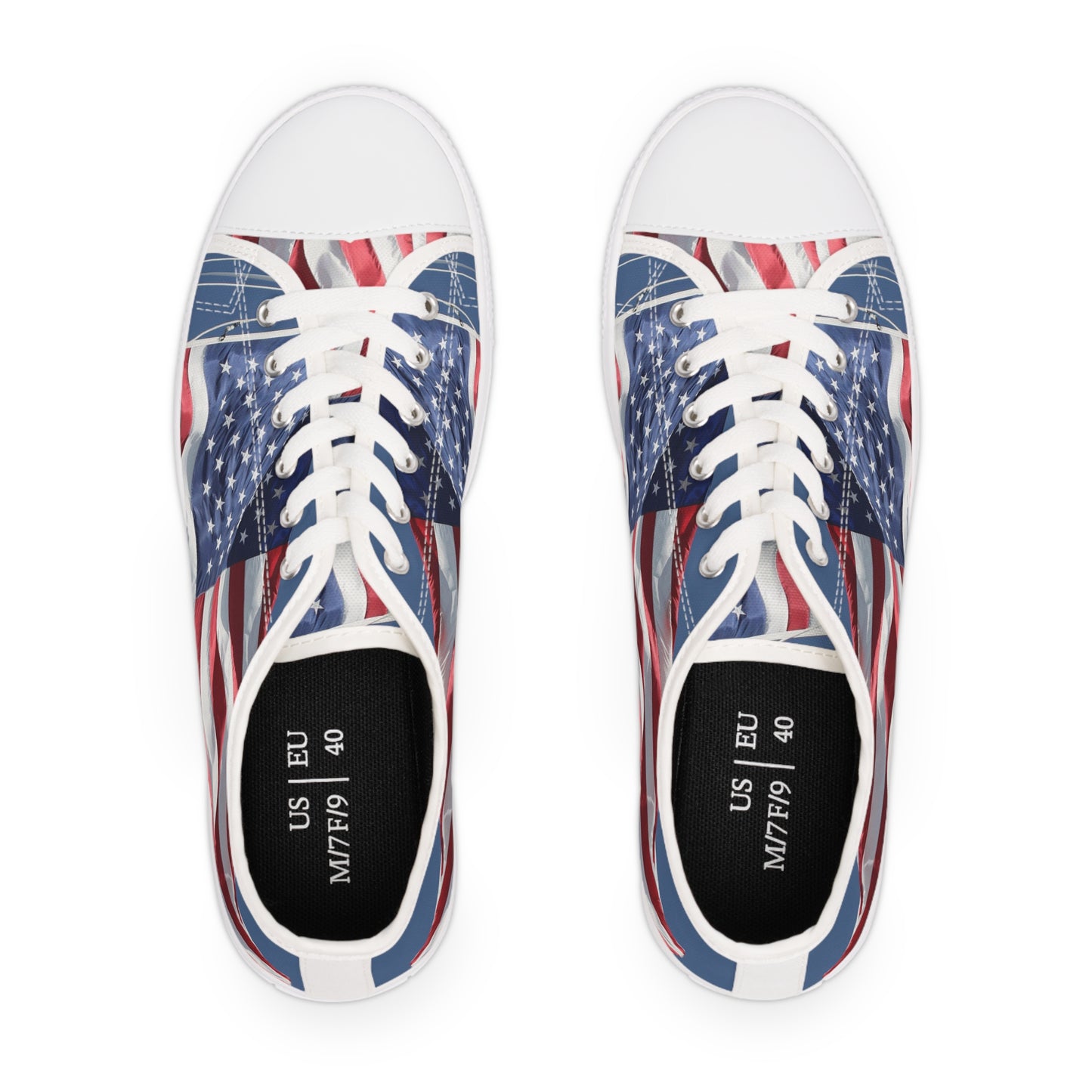 Women's Low Top Sneakers, American Flag, Red, White, Blue, Patriotic, July 4th