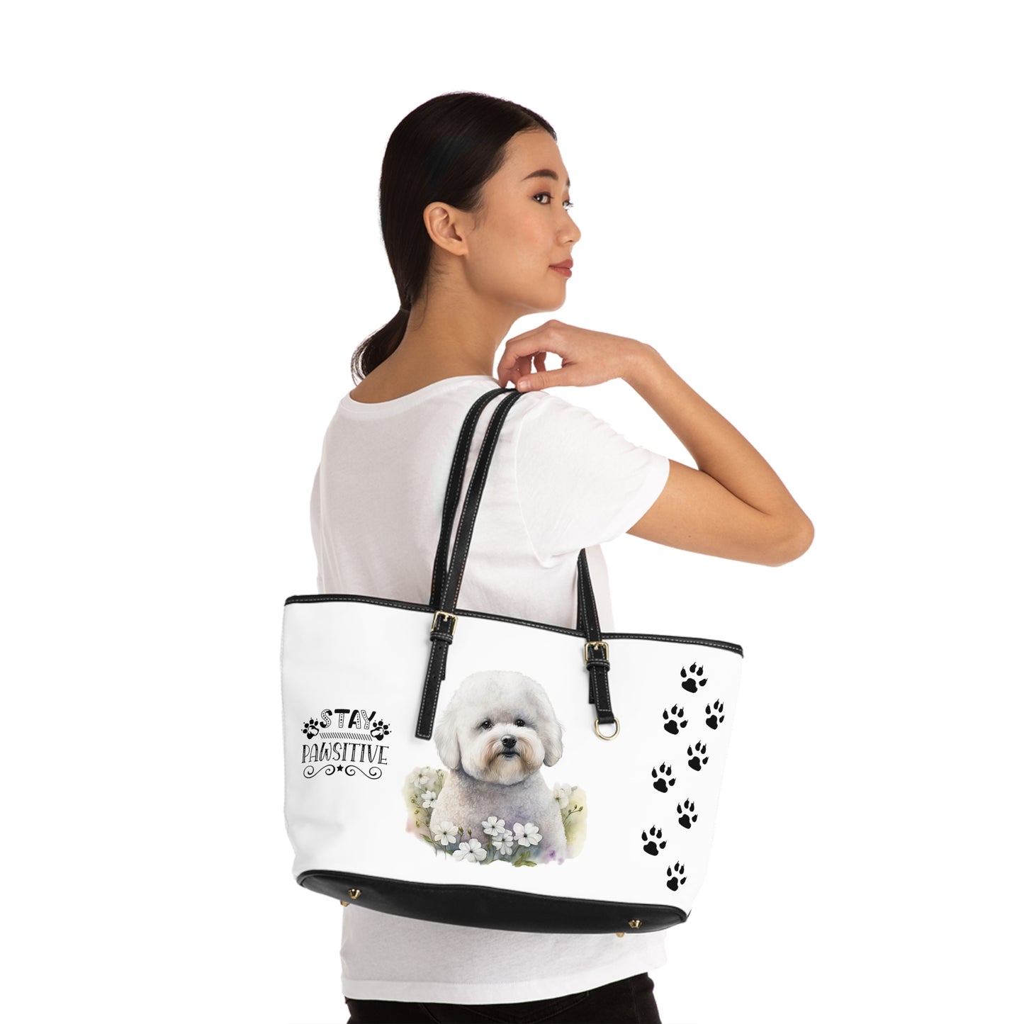 Bichon Frise Leather Shoulder Bag two Bichon pictures You Had Me at Woof Stay Pawsitive