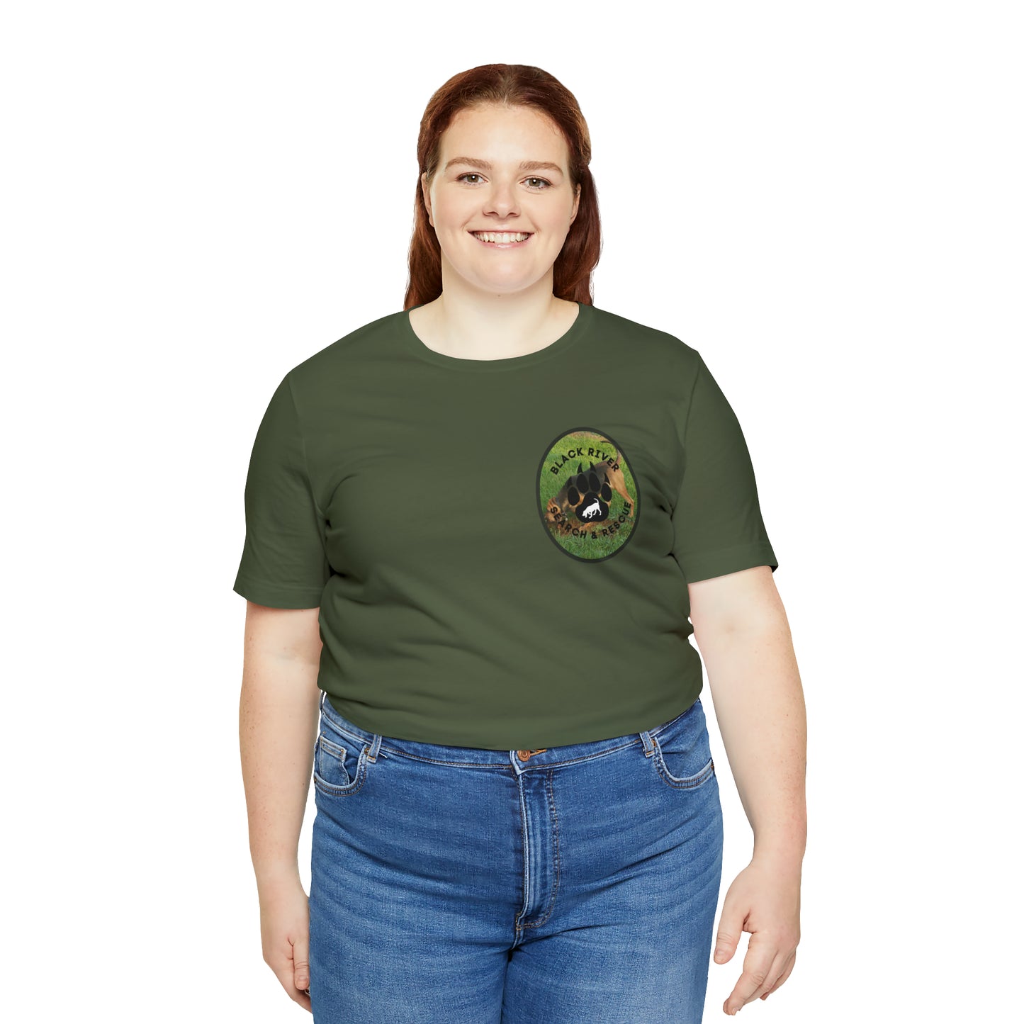 Black River Search & Rescue Logo with Lucy Unisex Jersey Short Sleeve Tee