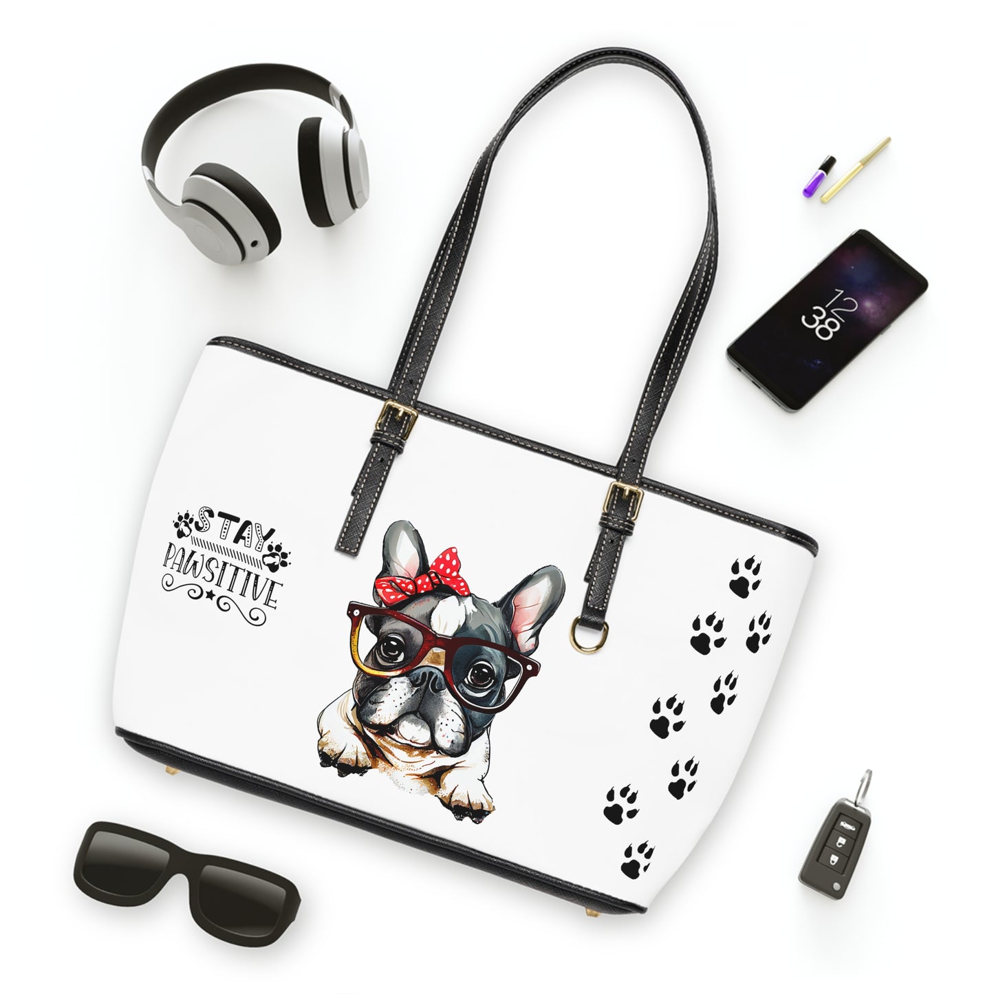 French Bulldog Leather Shoulder Bag two Frenchie pictures You Had Me at Woof Stay Pawsitive