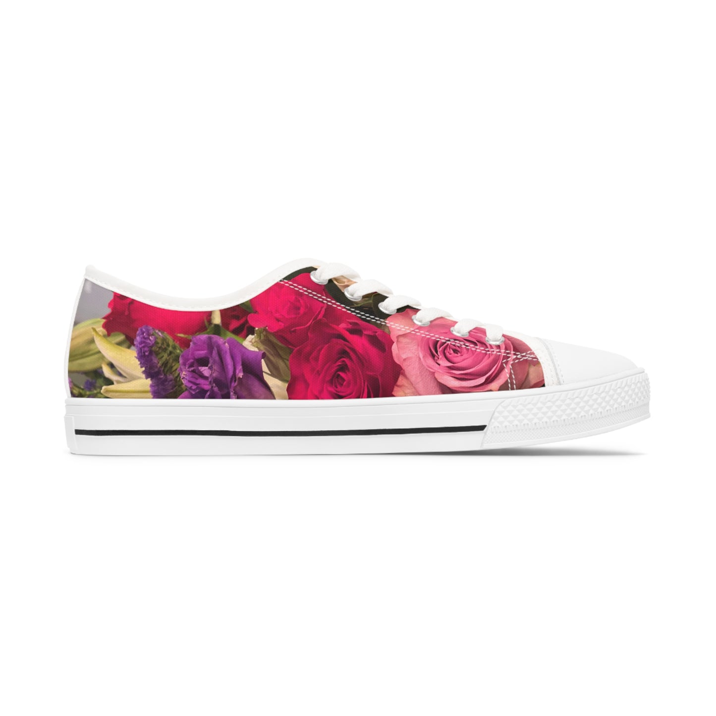 Women's Low Top Sneakers, Roses, Red, Pink, Purple, Flowers