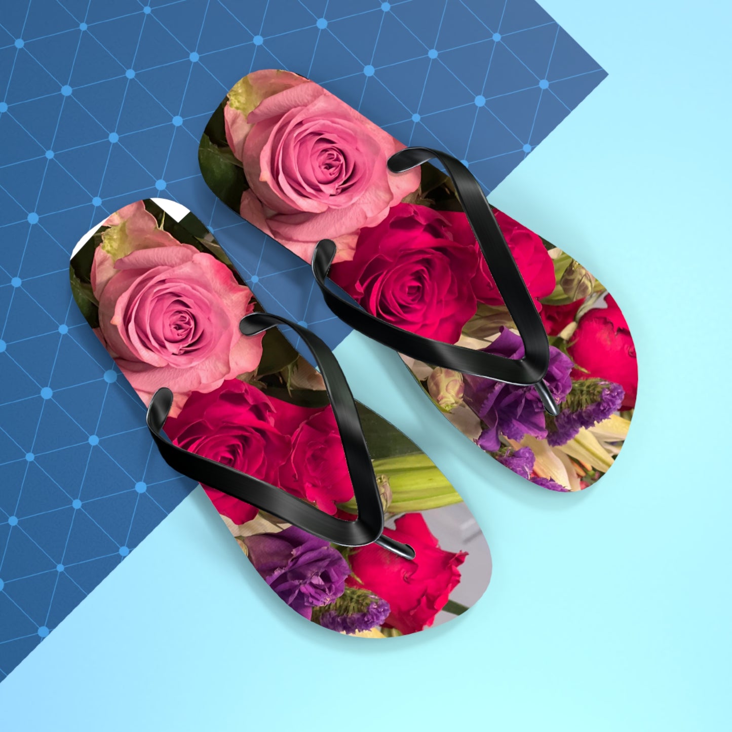 Flip Flops, roses, flowers, red, pink, purple