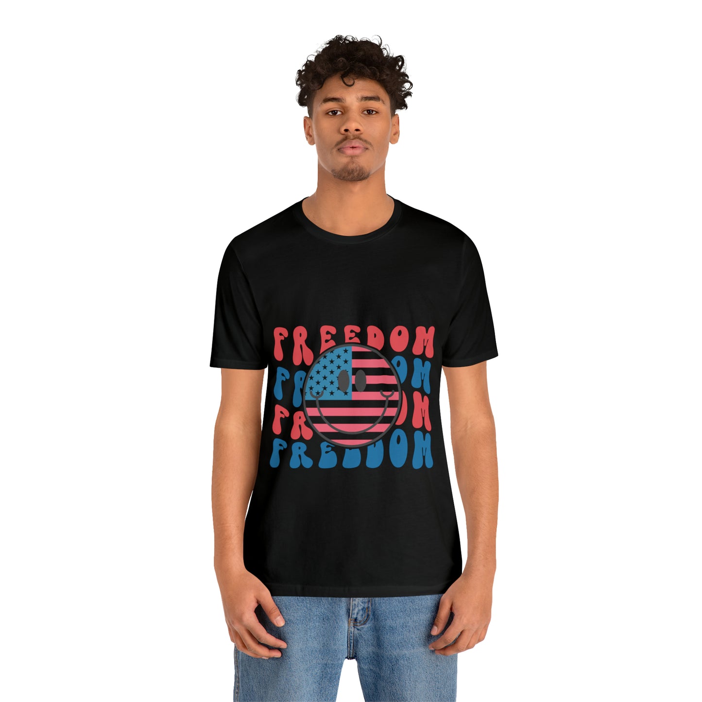 Freedom Smiley Face Flag Unisex Jersey Short Sleeve Tee Patriotic American Flag