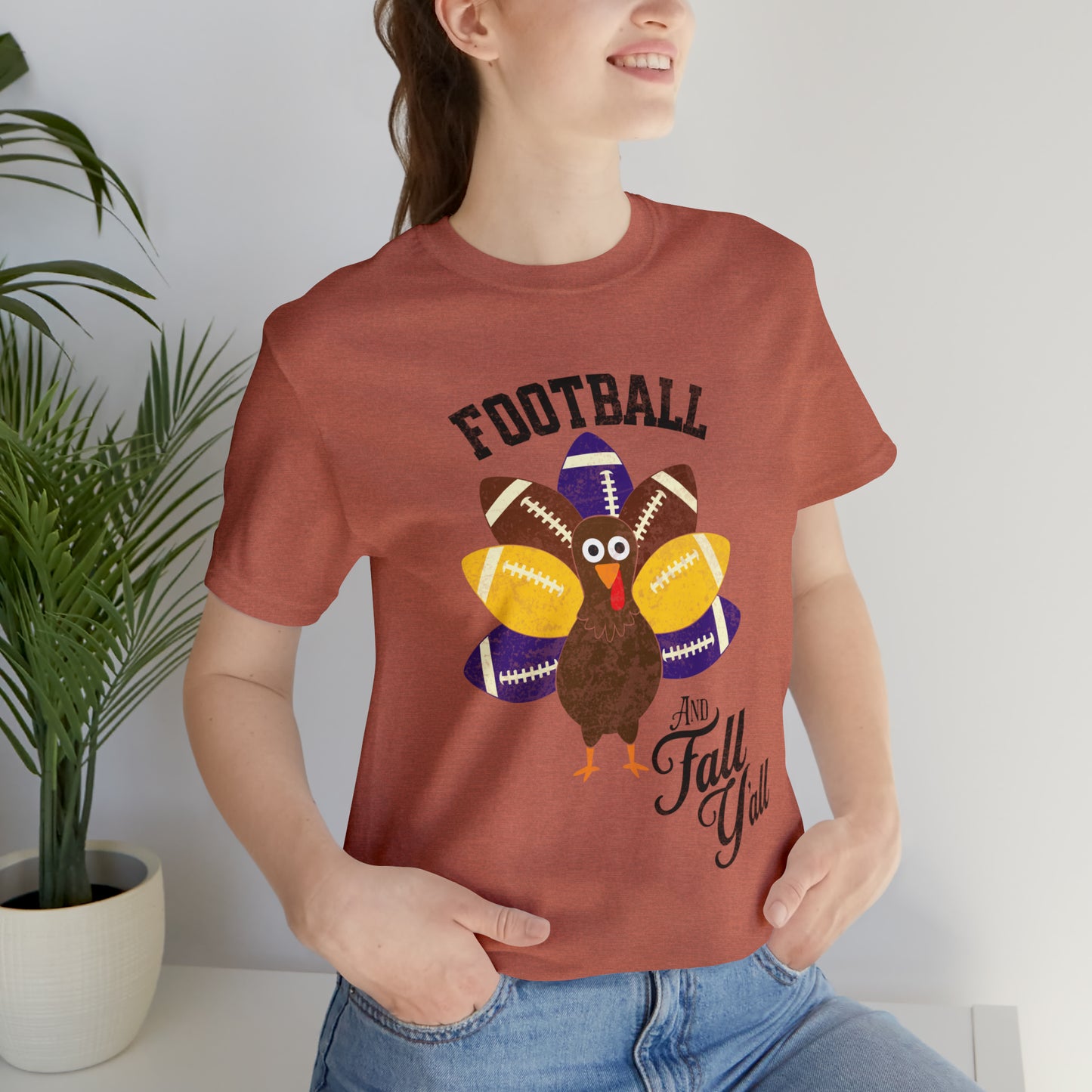 Vintage Purple and Yellow Football and Fall Short Sleeve Tee, Football and turkey shirt, LSU