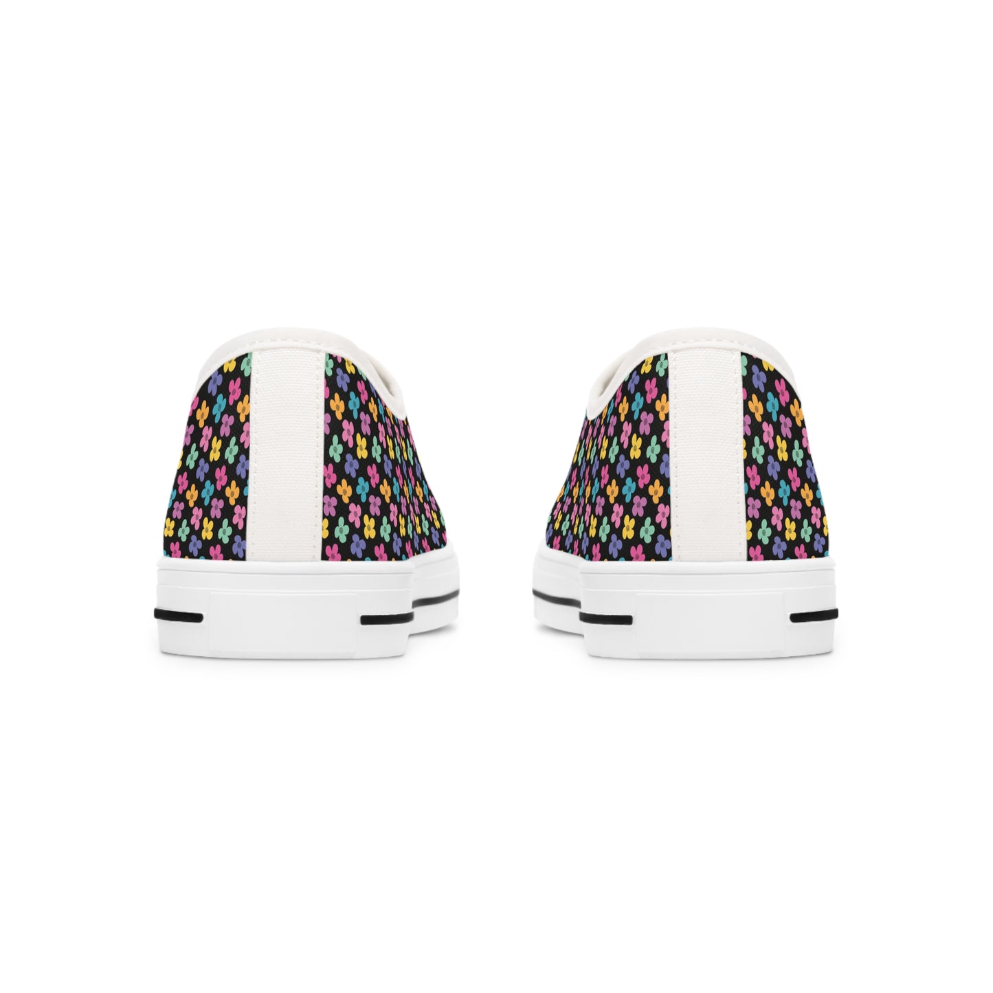 Multicolor Flower Black Women's Low Top Sneakers