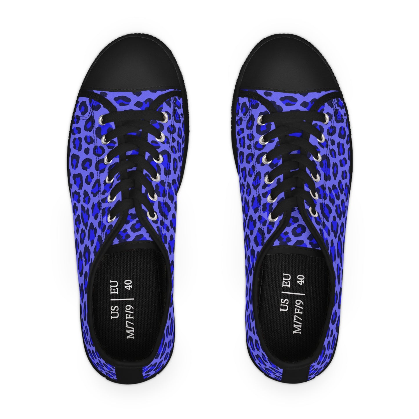 Women's Low Top Sneakers, Blue, Black, leopard