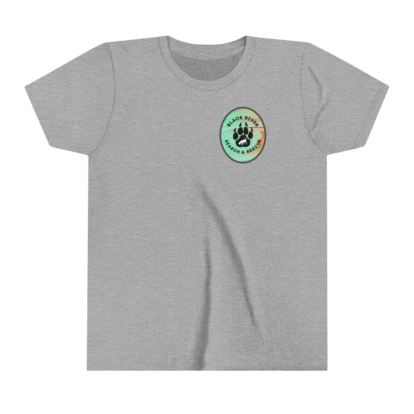 Green and Peach Marble Black River Search & Rescue Logo Youth Short Sleeve Tee