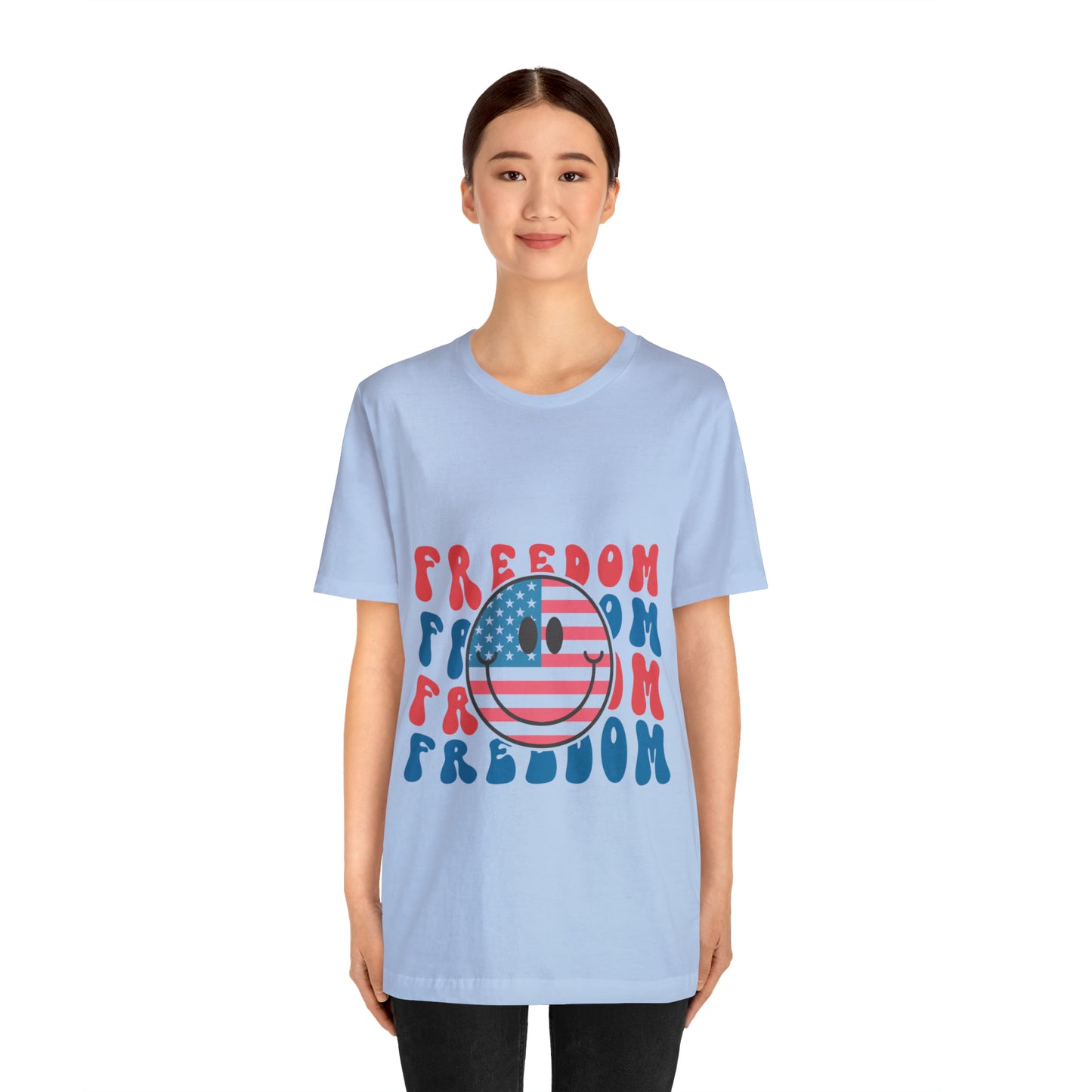 Freedom Smiley Face Flag Unisex Jersey Short Sleeve Tee Patriotic American Flag