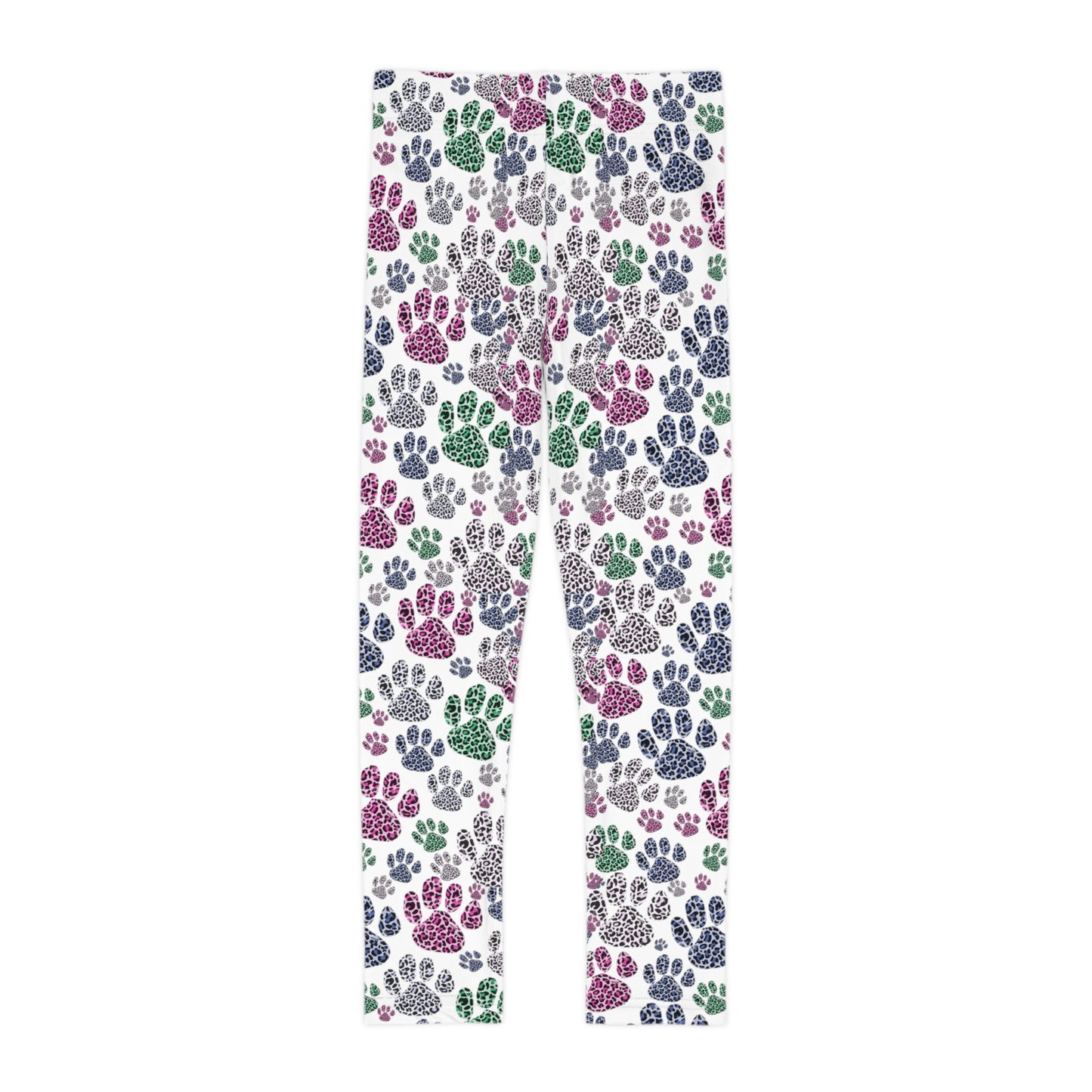 Girls colorful leopard paw print leggings. Cute paw prints for any cat or dog lover.