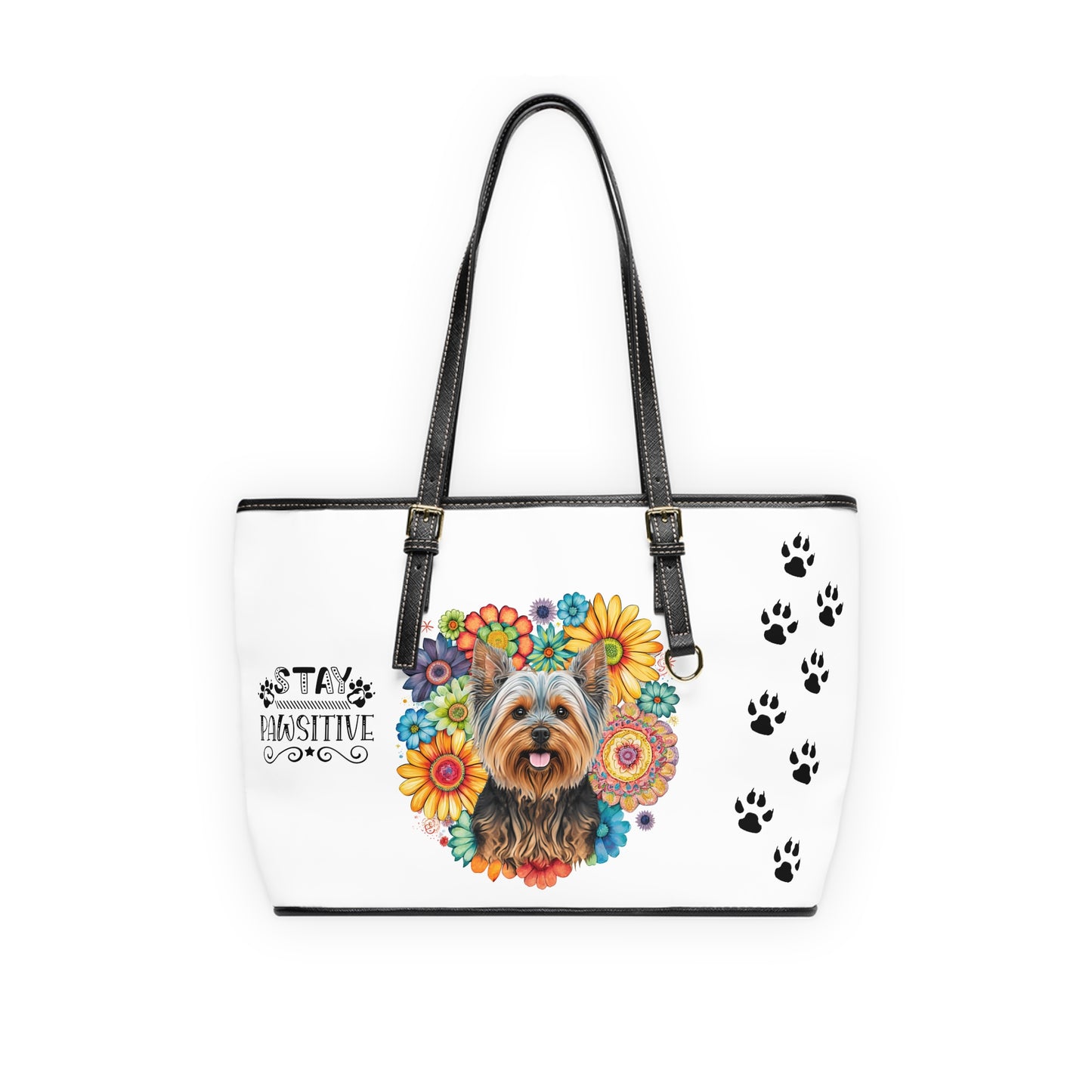 Yorkshire Terrier Leather Shoulder Bag two Yorkie pictures You Had Me at Woof Stay Pawsitive