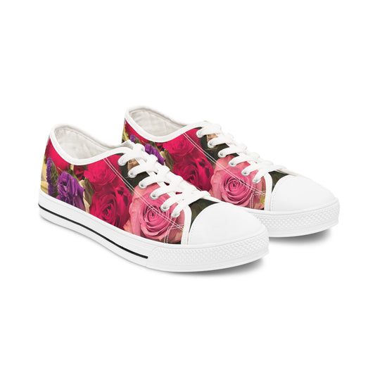 Women's Low Top Sneakers, Roses, Red, Pink, Purple, Flowers