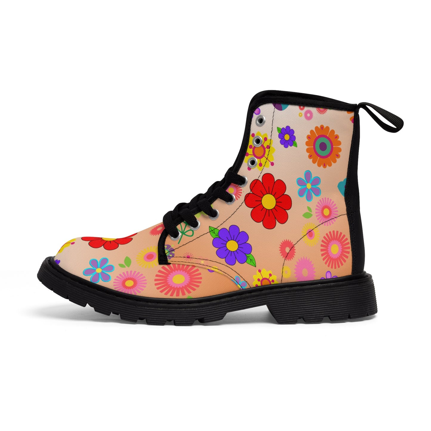 Women's Canvas Boots, Peach, Orange, Flowers, Multi-Color, Retro