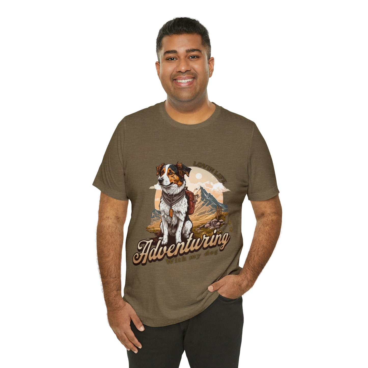 Adventuring with my Dog Short Sleeve Tee, Vintage Outdoor theme