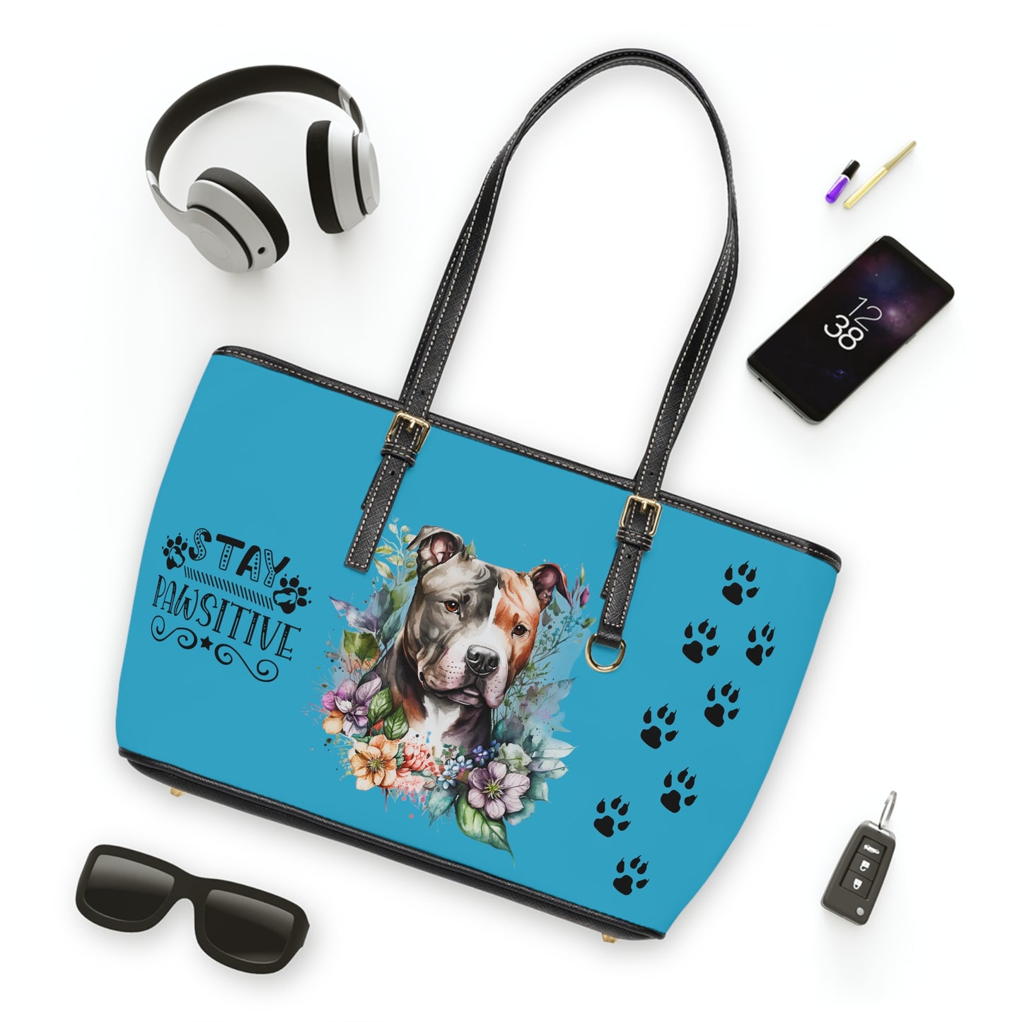 Turquoise Pitbull Leather Shoulder Bag You had me at Woof Stay Pawsitive