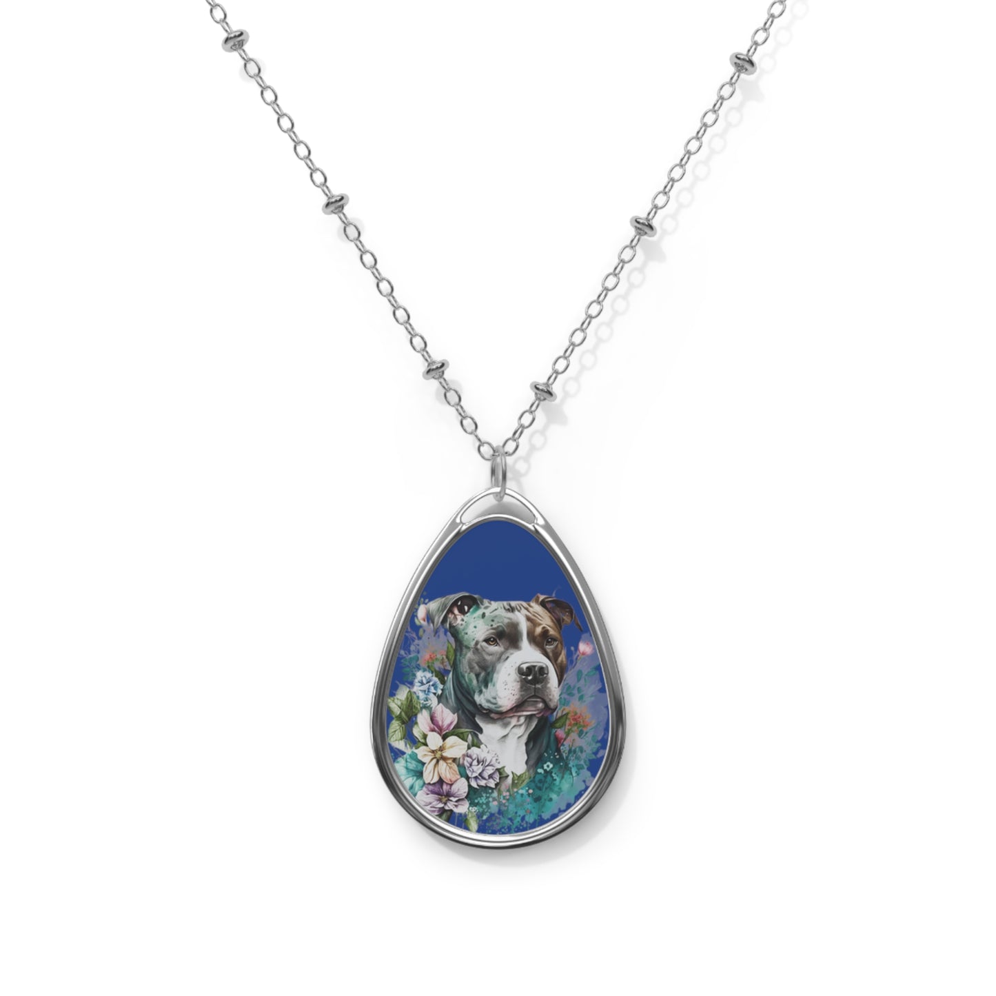 Pitbull Blue Oval Necklace