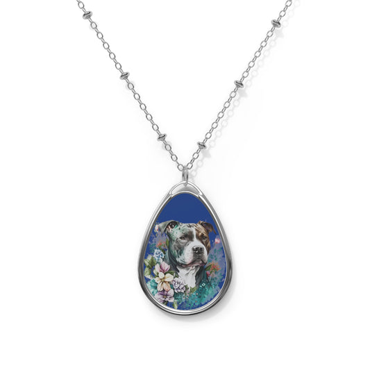 Pitbull Blue Oval Necklace