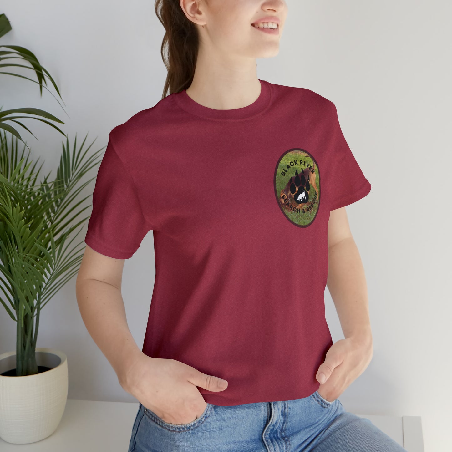 Black River Search & Rescue Logo with Lucy Unisex Jersey Short Sleeve Tee