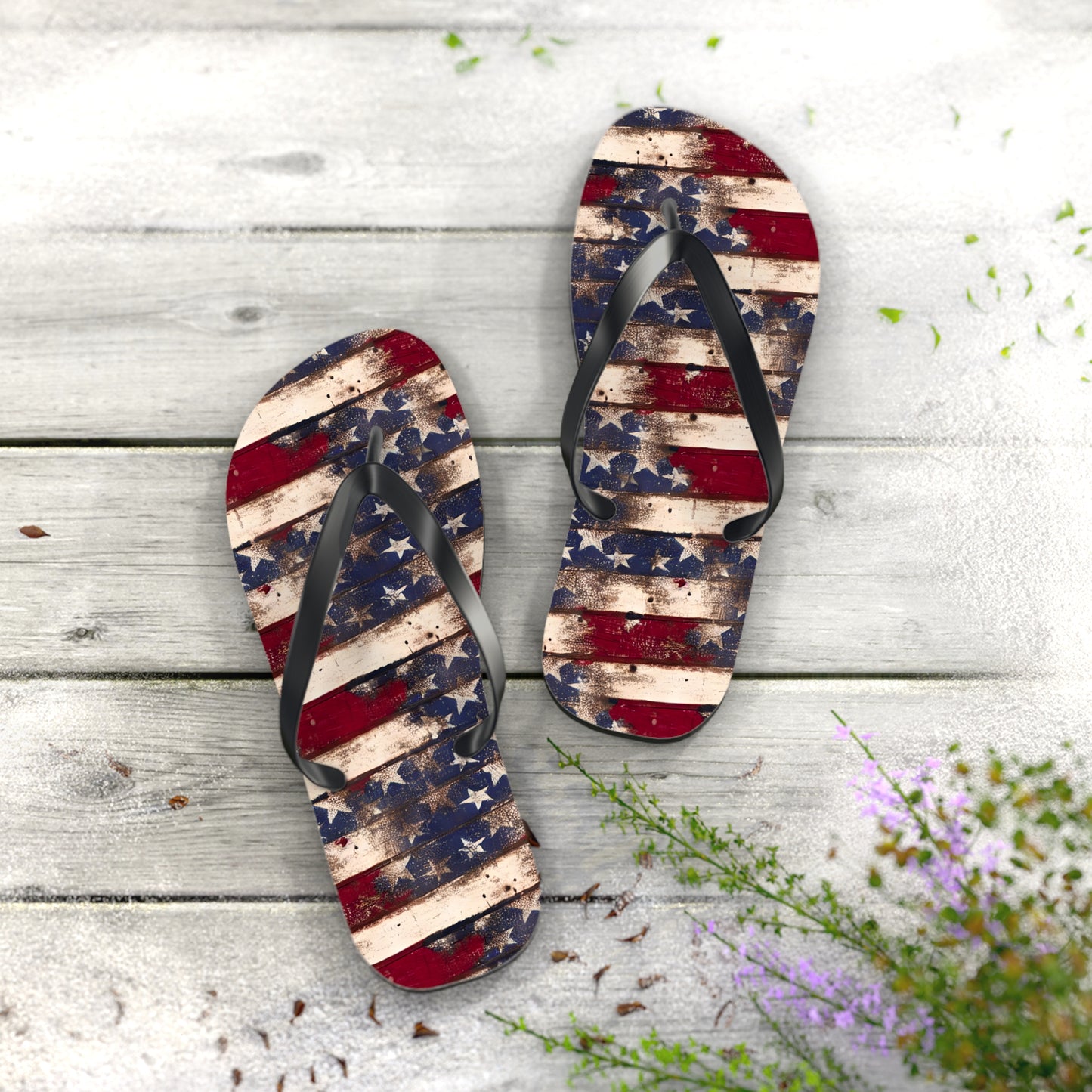 Distressed Retro Flag Flip Flops