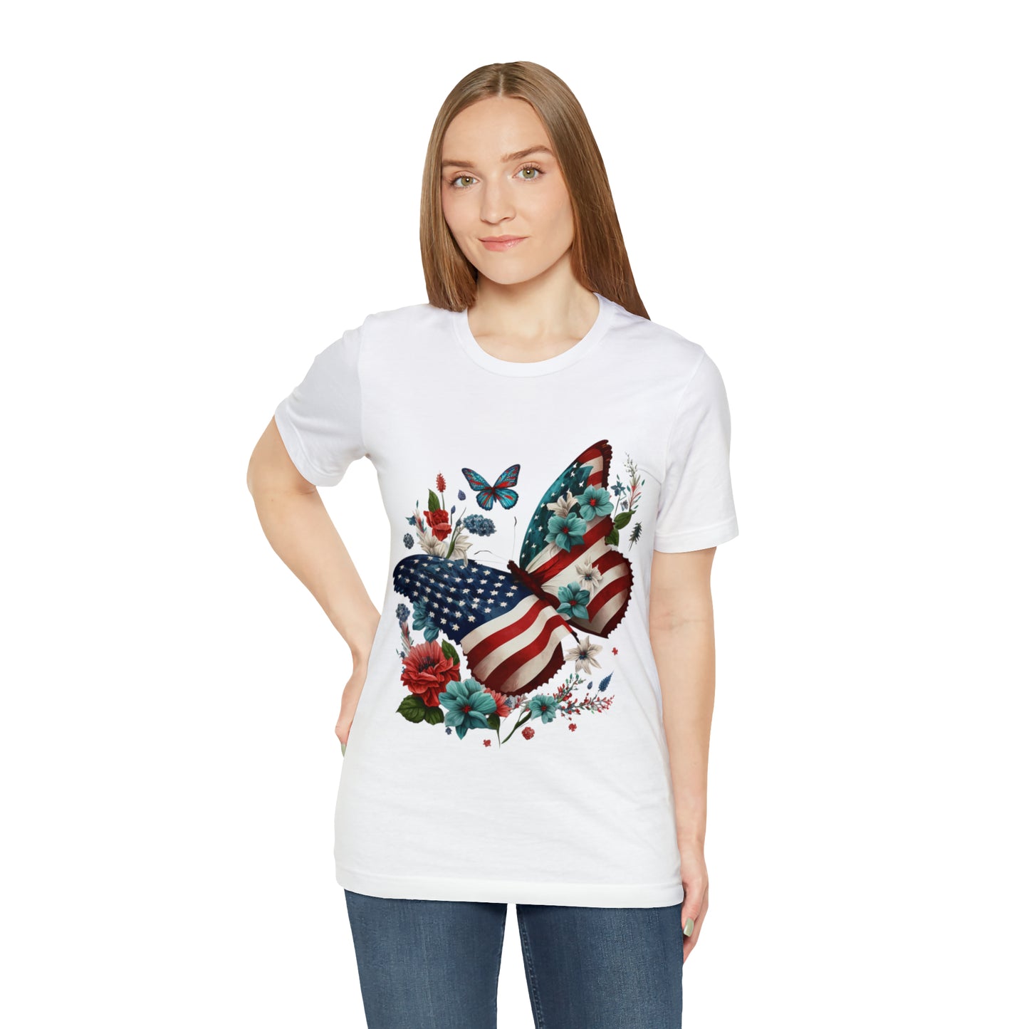 Unisex Jersey Short Sleeve Tee, American Flag, Butterfly, Patriotic