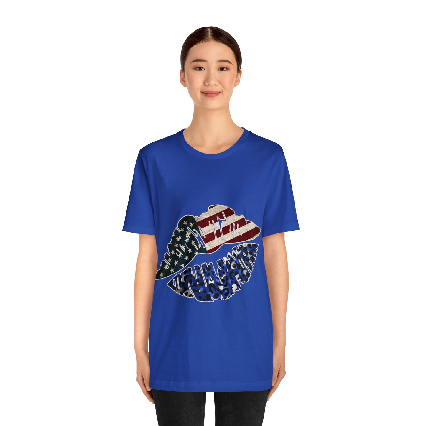 American Flag Lips 4th of July Unisex Jersey Short Sleeve Tee Patriotic Retro