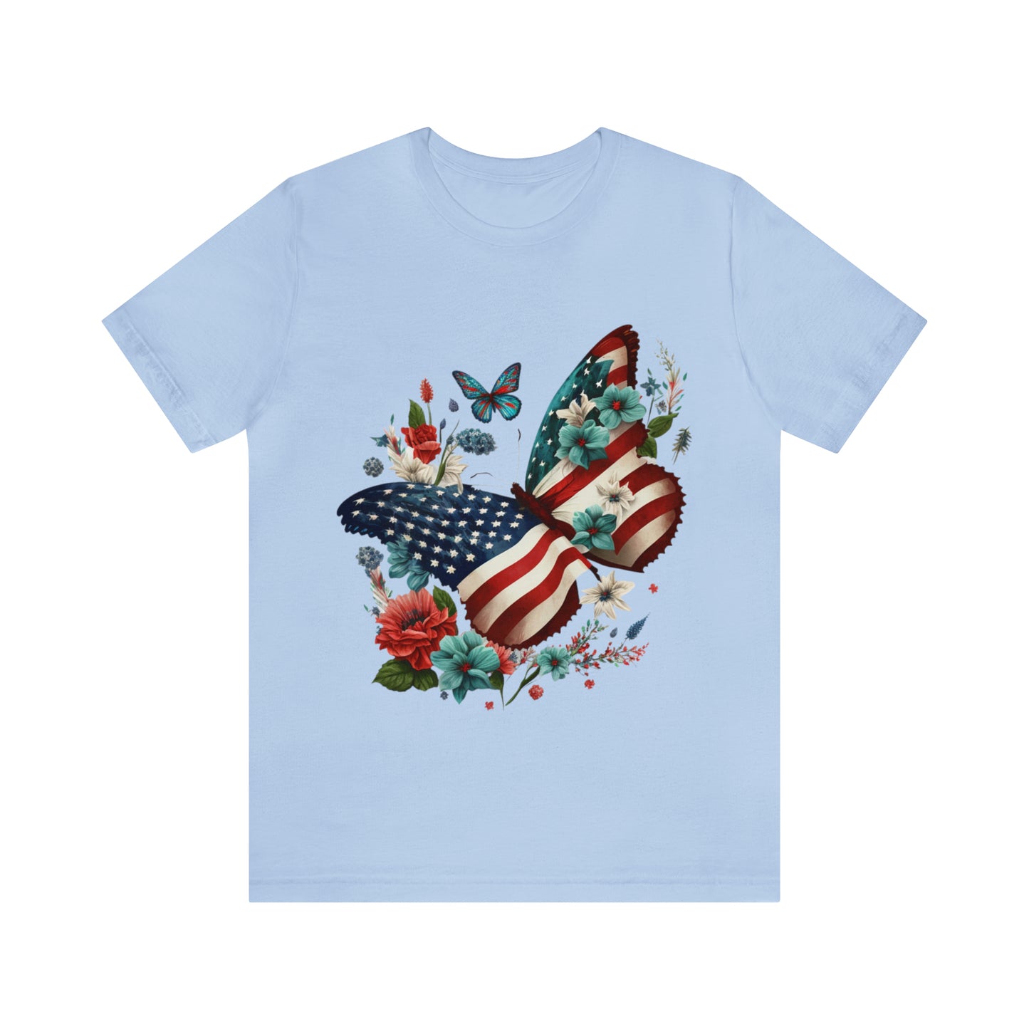 Unisex Jersey Short Sleeve Tee, American Flag, Butterfly, Patriotic